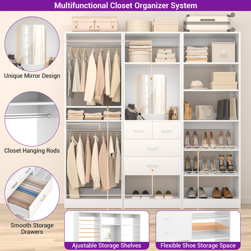 Latitude Run® Danniele Freestanding Closet System with Mirror and